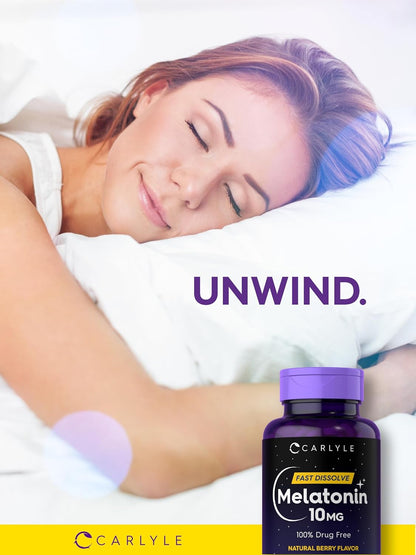 Carlyle Melatonin 10Mg | 240 Pills | Berry Flavor | Fast Dissolve Tablets | Drug Free Supplement | Vegetarian, Non-Gmo, Gluten Free