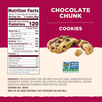 Back to Nature Chocolate Chunk Cookies - Dairy Free, Non-Gmo, Made with Wheat Flour, Delicious & Quality Snacks, 9.5 Ounce