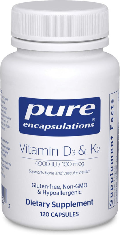 Pure Encapsulations Vitamin D3 & K2 - Bone & Vascular Health Support - Immune Function Support* - Gluten Free - Non-Gmo - 120 Capsules