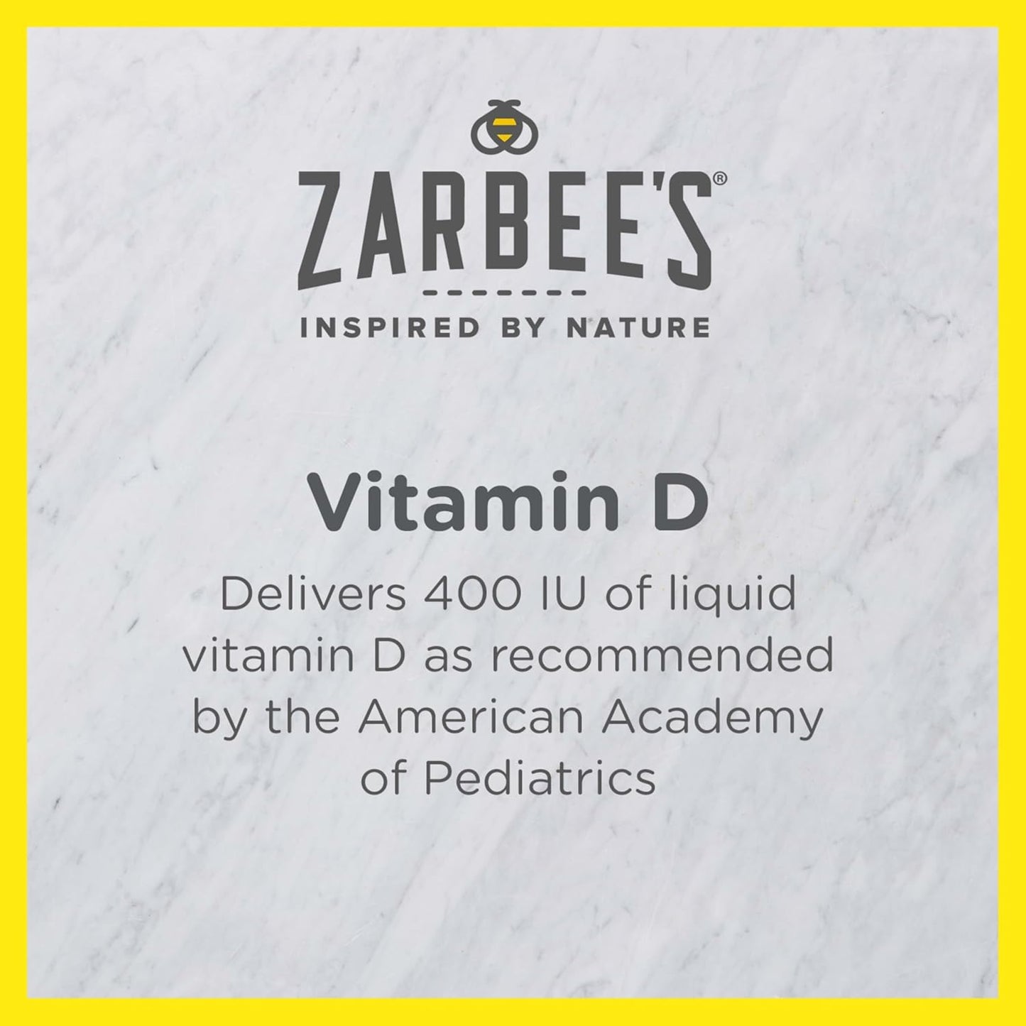 Zarbee'S Vitamin D Drops for Infants, 400IU (10Mcg) Baby & Toddler Liquid Supplement, Newborn & Up, Dropper Syringe Included, 0.47 Fl Oz