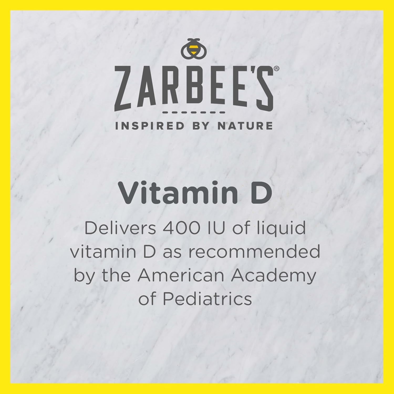Zarbee'S Vitamin D Drops for Infants, 400IU (10Mcg) Baby & Toddler Liquid Supplement, Newborn & Up, Dropper Syringe Included, 0.47 Fl Oz