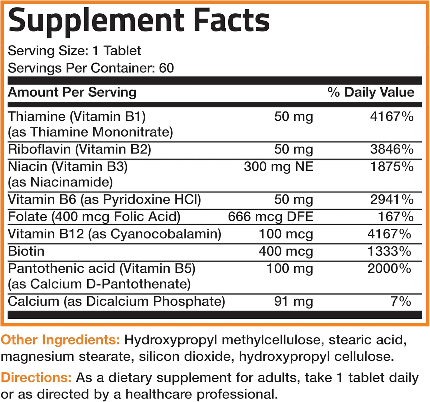Bronson Super B Vitamin B Complex Sustained Slow Release (Vitamin B1, B2, B3, B6, B9 - Folic Acid, B12) Contains All B Vitamins 60 Tablets