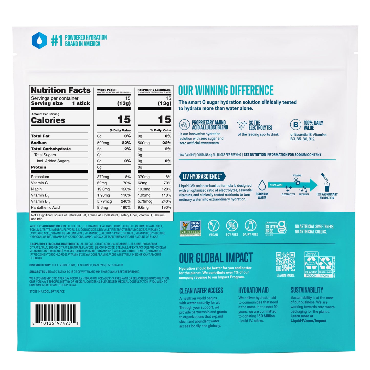 Liquid I.V. Hydration Multiplier, 30 Individual Serving Stick Packs in Resealable Pouch, Sugar Free, Variety Pack