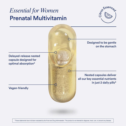 Ritual Essential for Women Prenatal Multivitamin: Folate & Choline for Neural Tube Support, Omega-3 DHA for Fetal Brain Development, Iron, Calcium-Helper D3 & K2, Non-Gmo, Vegan, Citrus, 30 Days