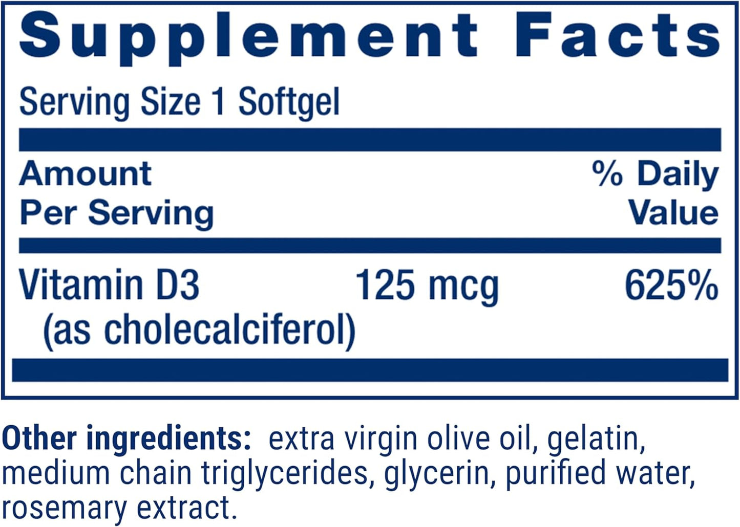 Life Extension Vitamin D3 125 Mcg (5000 IU), Bone Health, Brain Performance, Immune System Support, Gluten-Free, Non-Gmo, Once Daily, Two-Month Supply, 60 Softgels