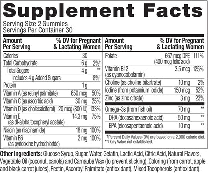 OLLY Prenatal Multivitamin Gummy, Supports Healthy Growth and Brain Development, Folic Acid, Vitamin D, Omega 3 DHA, Chewable Supplement, Citrus Berry Flavor, 30 Day Supply - 60 Count