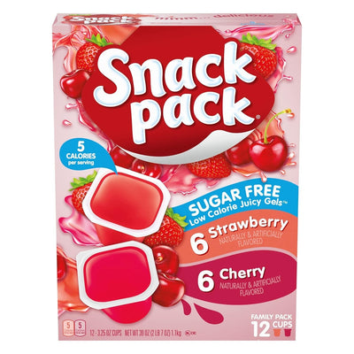 Snack Pack Sugar-Free Strawberry & Cherry Flavored Low Calorie Juicy Gels, 3.25 Oz. 12Ct Family Pack