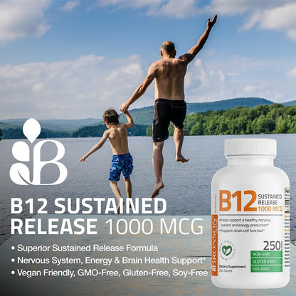 Bronson Vitamin B12 1000 Mcg Sustained Release Premium Non GMO Tablets Supports Nervous System, Healthy Brain Function and Energy Production, 100 Count