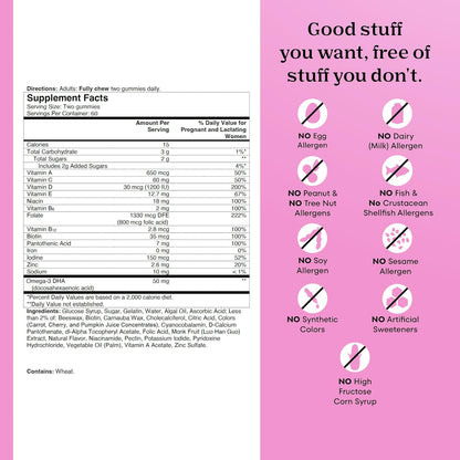 One a Day Prenatal Vitamins for Women Gummies- Pregnancy Vitamins for Women with Folic Acid, DHA, Iodine, Prenatal Gummies, Iron-Free, 120 Ct (Packaging May Vary)