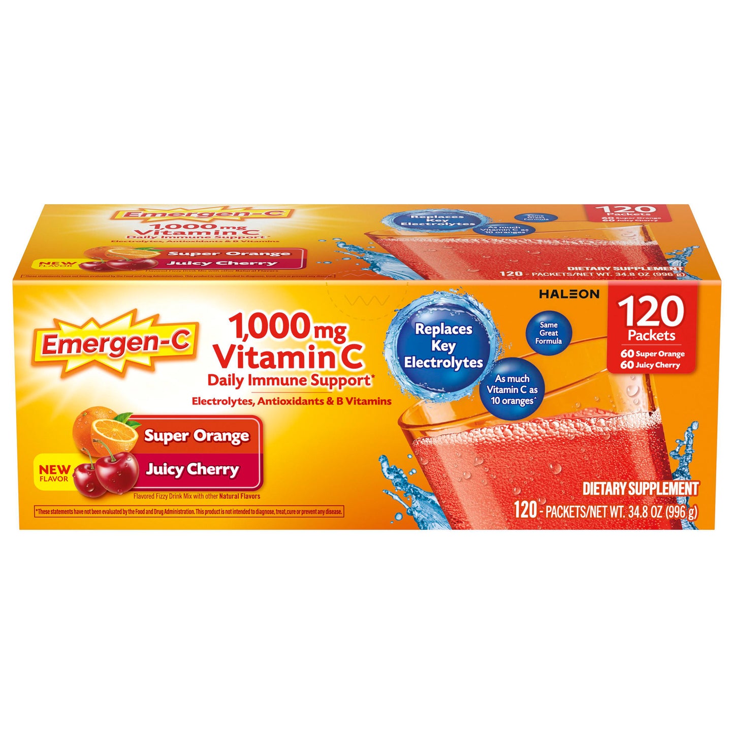 Emergen-C 1000 Mg Vitamin C Daily Immune Support Variety Pack Drink Mix, 120 Packets