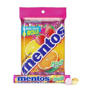 Mentos Candy, Mint Chewy Candy Roll, Fruit, Non Melting, 1.32 Oz , 6 Count(Pack of 1)