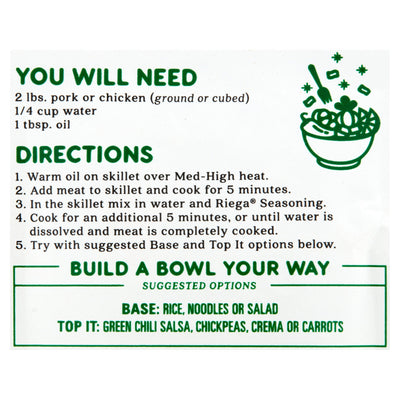 Riega Green Chili Gluten-Free Hatch Green Chili Bowl Seasoning Mix, 1 Oz