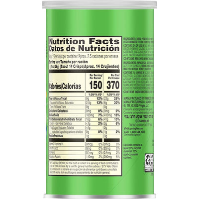 Pringles Potato Crisps Chips, Lunch Snacks, On-The-Go Snacks, Grab N' Go, Sour Cream and Onion, 2.5Oz Can (1 Can)