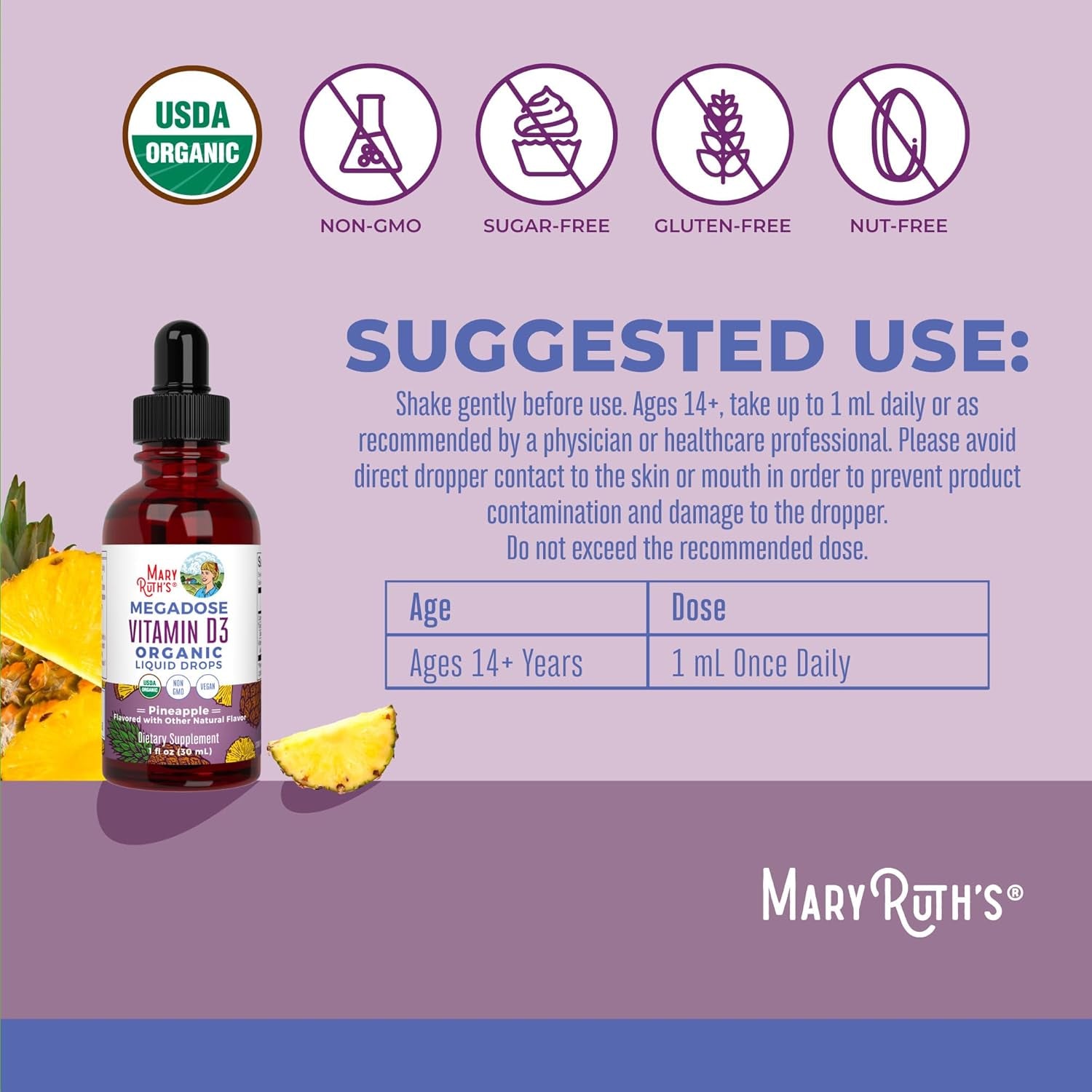 Maryruth Organics Vitamin D3 Liquid Drops | Megadose 4000 IU | USDA Organic Liquid Vitamin D Spray for Adults & Kids | Immune Support & Bone Health | Vegan | Gluten Free | Non-Gmo | 30 Servings