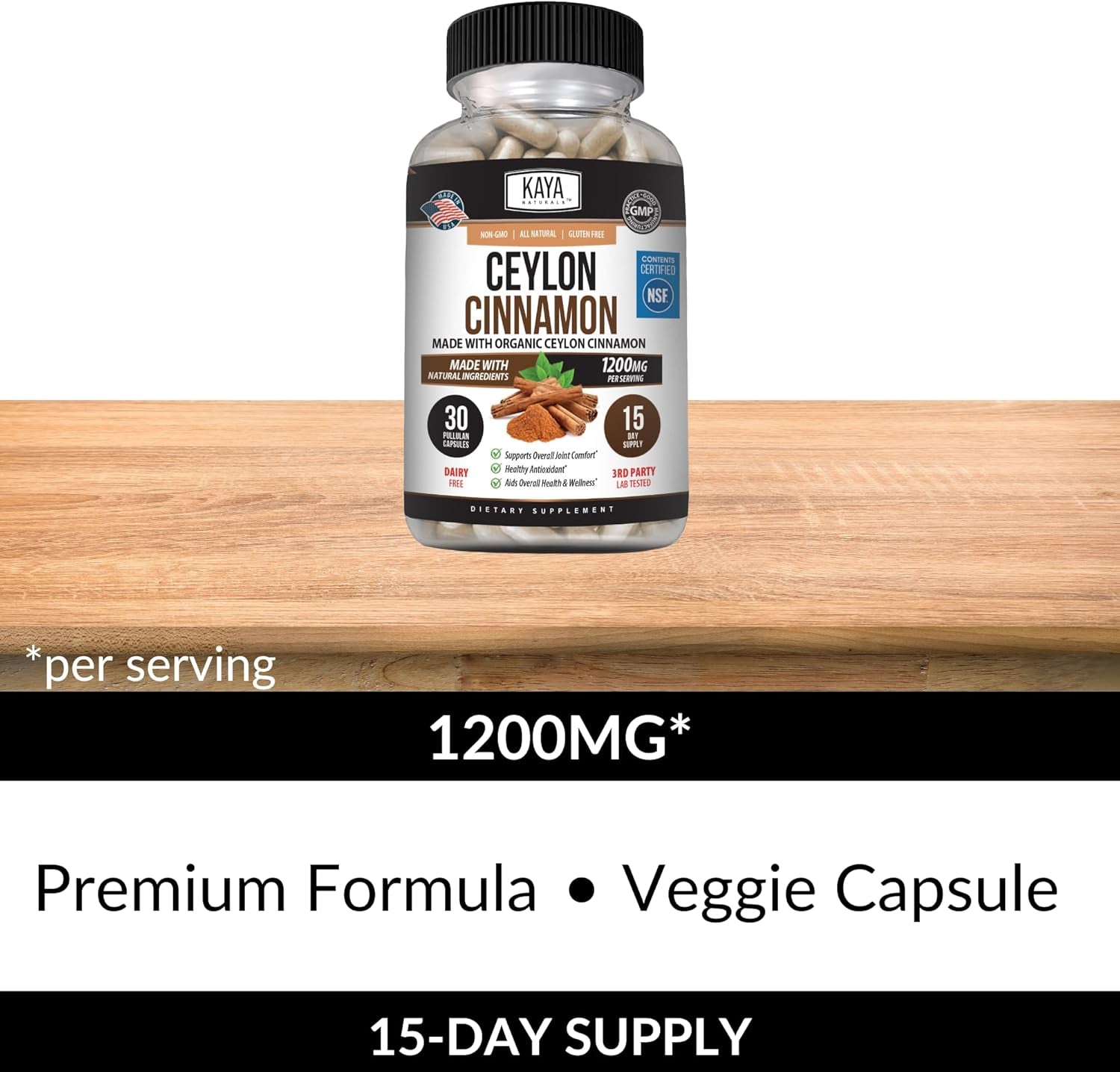 Naturals Ceylon Cinnamon Supplement | 1200Mg per Serving, Vegan - Non-Gmo & Gluten Free - 30 Capsules
