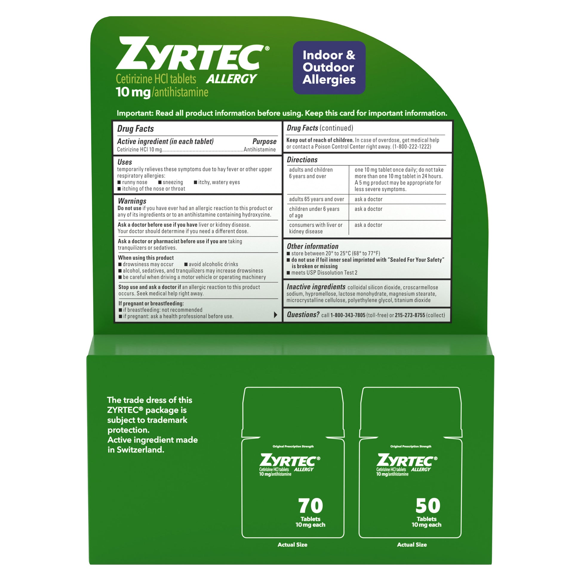 Zyrtec 24 Hour Allergy Relief Antihistamine Cetirizine Hcl 10 Mg, 120 Tablets