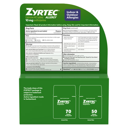 Zyrtec 24 Hour Allergy Relief Antihistamine Cetirizine Hcl 10 Mg, 120 Tablets