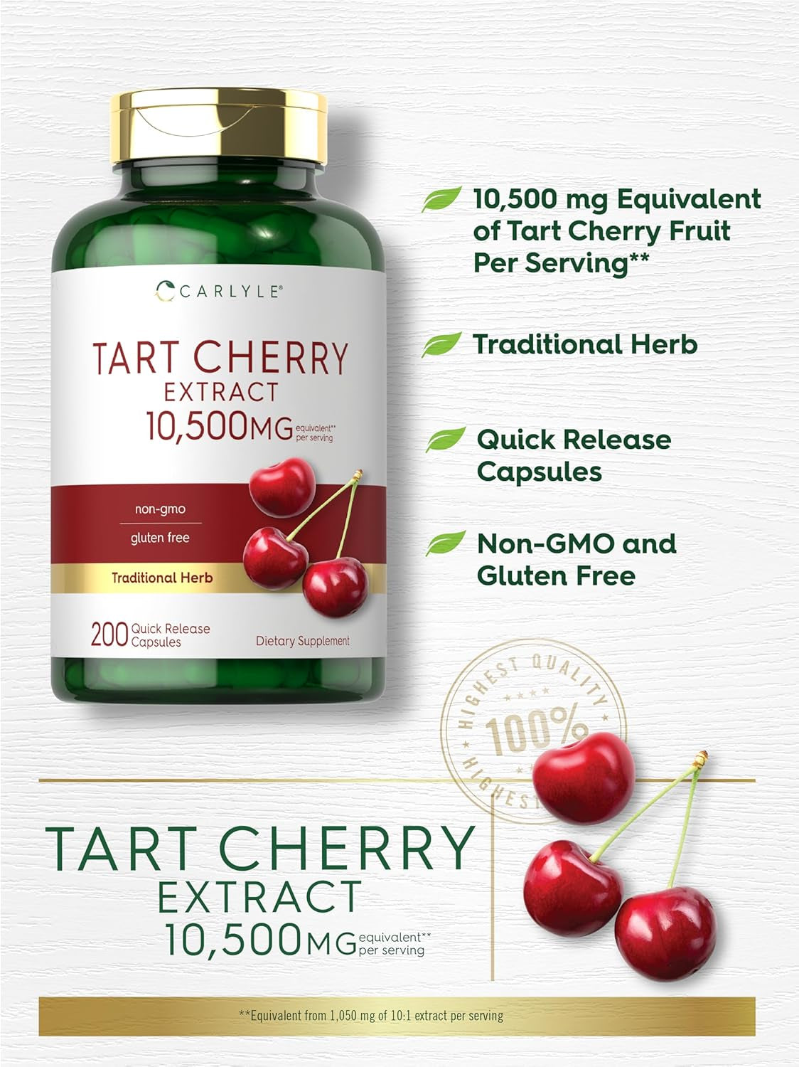 Carlyle Tart Cherry Capsules | 10,500Mg | 200 Pills | Max  | Non-Gmo, Gluten Free | Tart Cherry Juice Extract