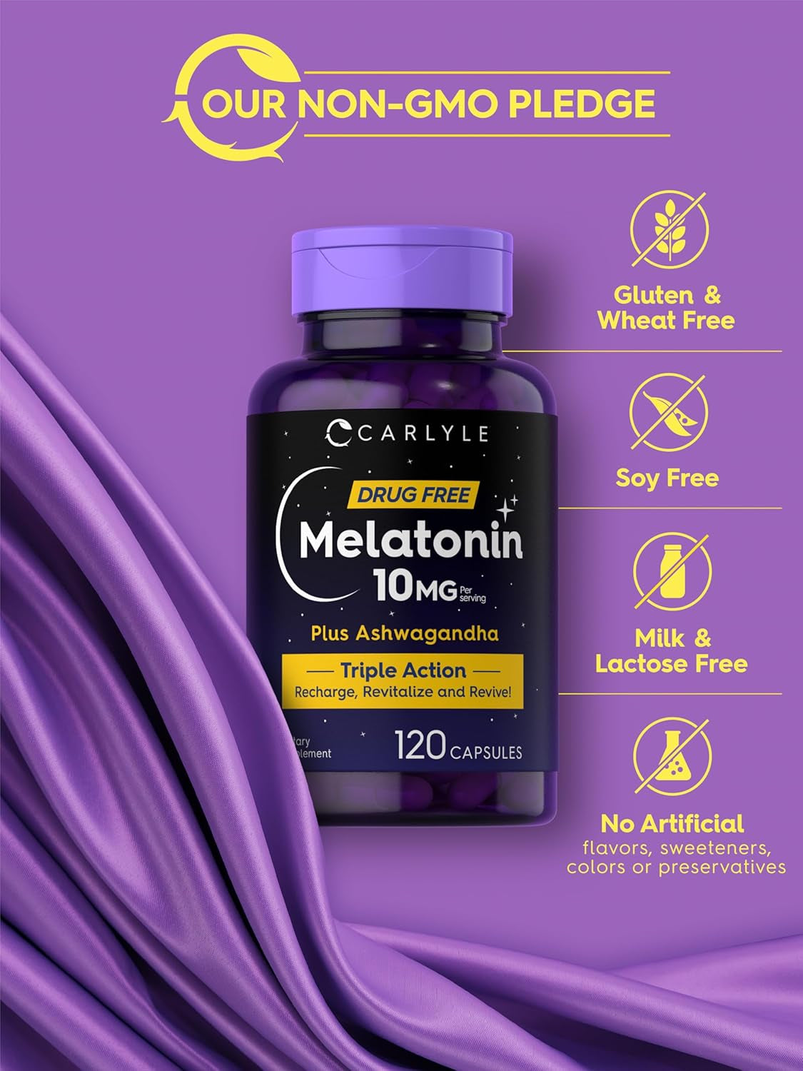 Carlyle Melatonin 10Mg | 120 Capsules | with Ashwagandha | Triple Strength Formula | Non-Gmo, Gluten Free Supplement