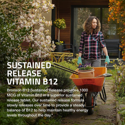 Bronson Vitamin B12 1000 Mcg Sustained Release Premium Non GMO Tablets Supports Nervous System, Healthy Brain Function and Energy Production, 100 Count