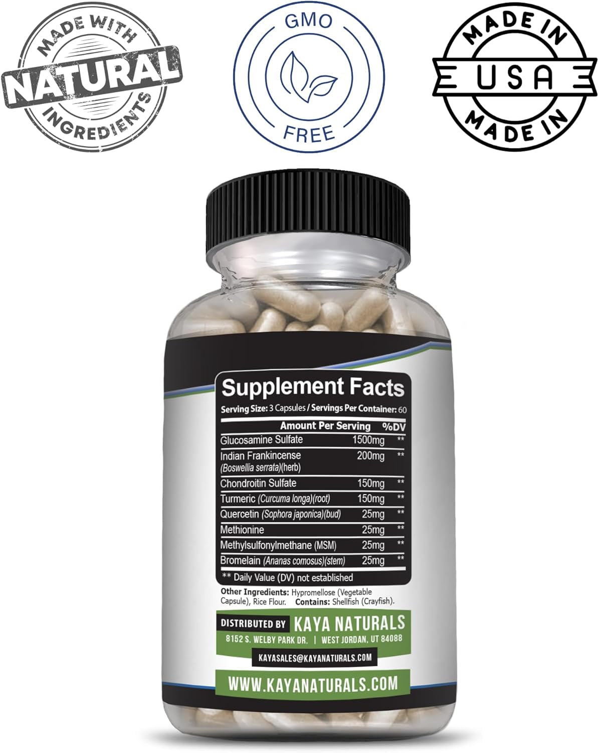 Naturals Flex Aid - Mobility Support Supplement for Men and Women - Turmeric Capsules with Glucosamine Sulfate, Boswellia Serrata and MSM - for Knee Support and Mobility Health - 180 Count