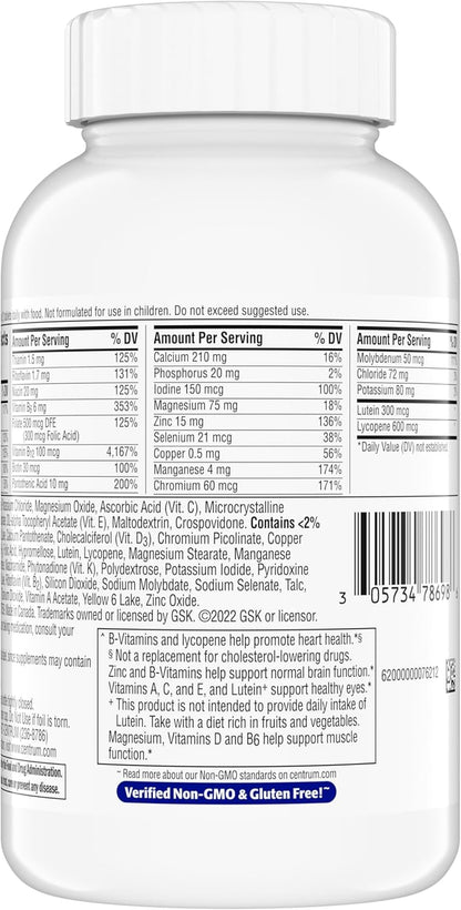 Centrum Minis Silver Multivitamin for Men 50 Plus, Multivitamin/Multimineral Supplement, Vitamin D3, B-Vitamins and Zinc, Non-Gmo Ingredients, Supports Memory and Cognition in Older Adults - 280 Ct