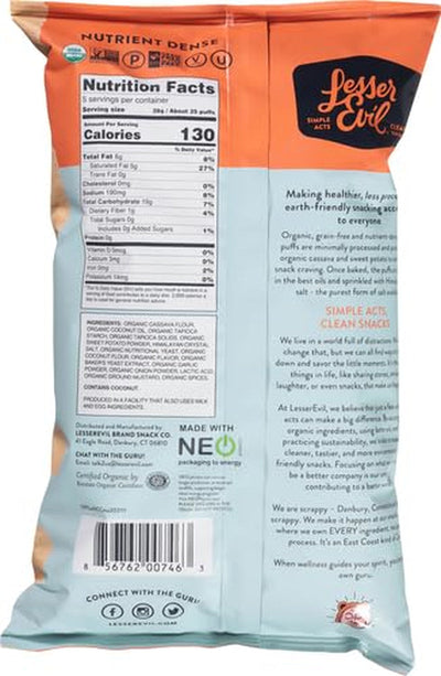 LESSEREVIL Organic No Cheddar Paleo Puffs, 5 OZ