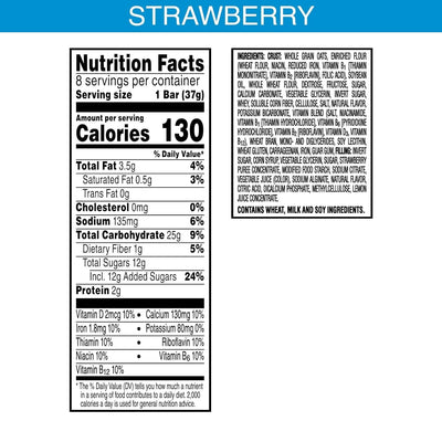 Nutri-Grain Soft Baked Breakfast Bars, Kids Snacks, Whole Grain, Strawberry, 10.4Oz Box (8 Bars)