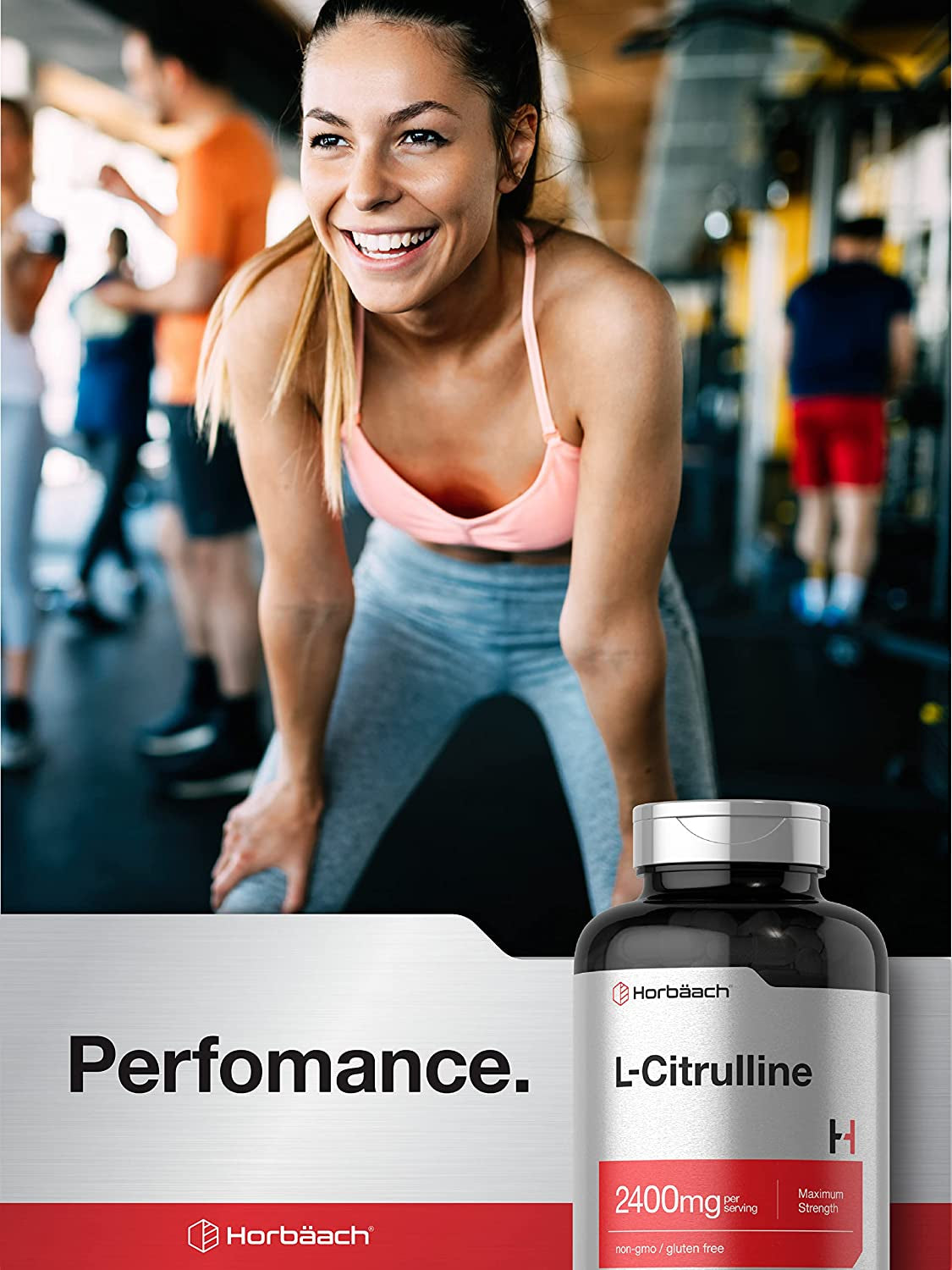 Horbaach L Citrulline Supplement for Men and Women | 2400 Mg | 180 Capsules | Maximum Strength and Free Form | Non-Gmo, Gluten Free