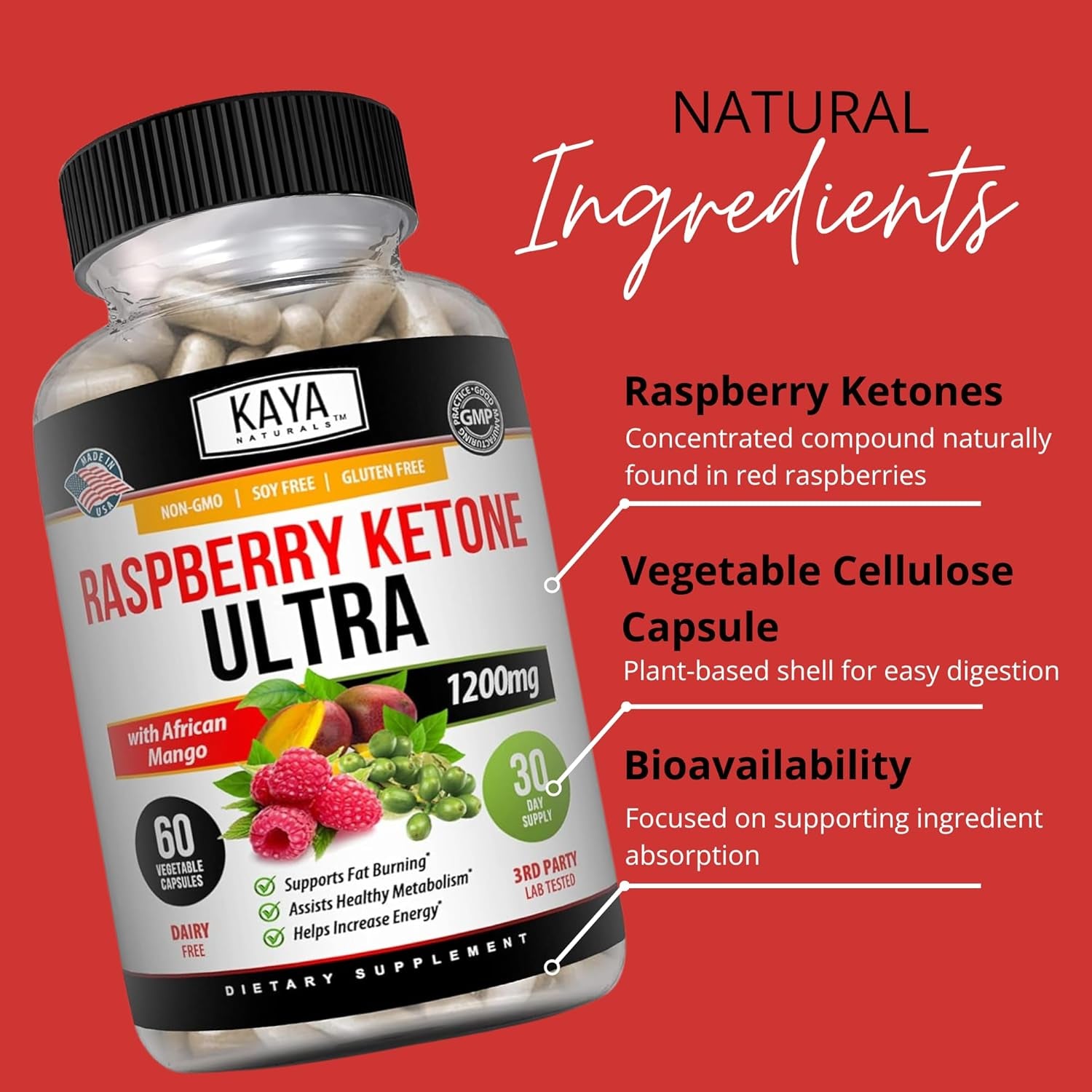 Naturals Keto Diet Raspberry Ketone -  Supplement, Appetite Control, Boost Metabolism - 60 Count