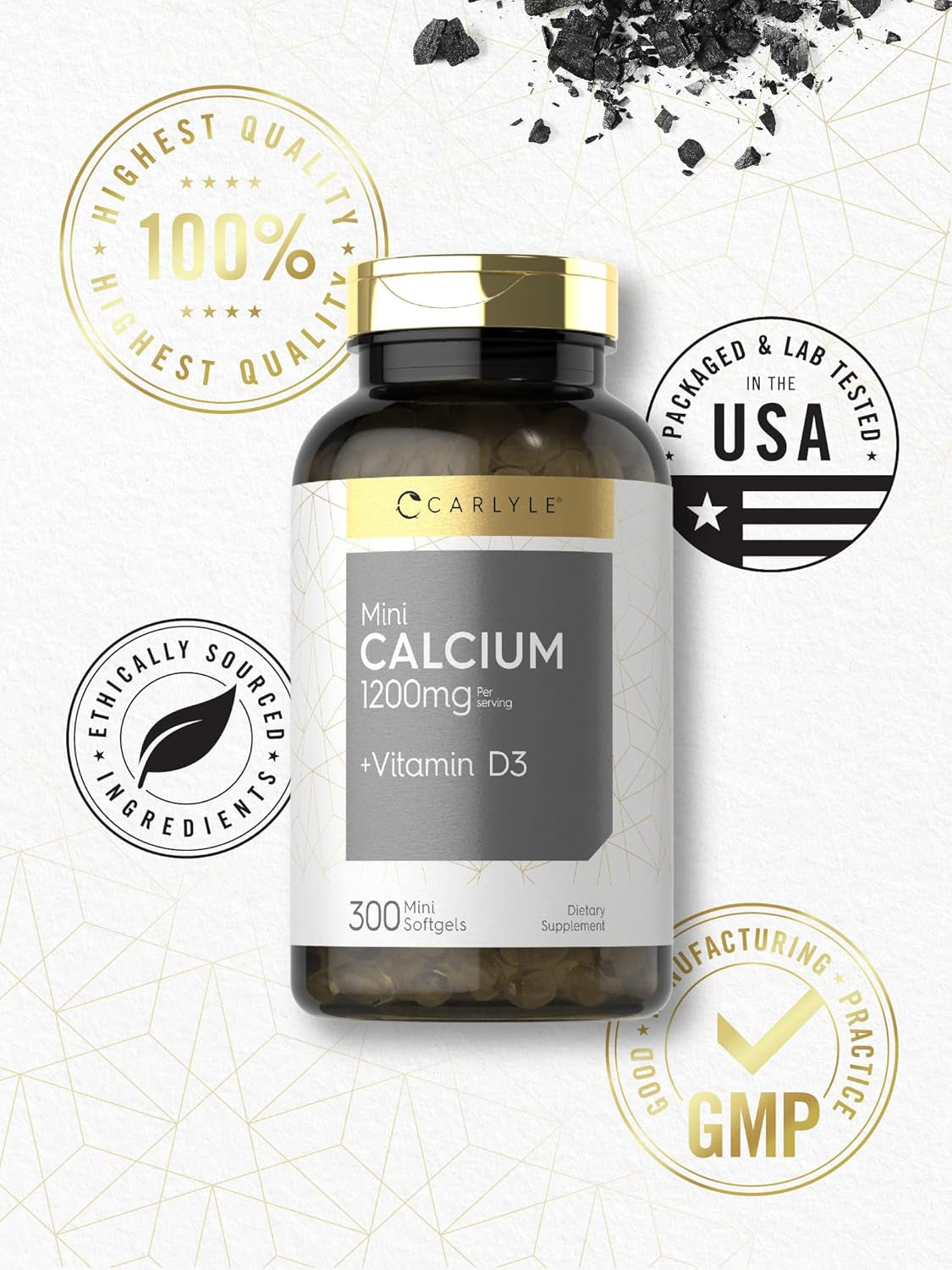 Carlyle Calcium 1200 Mg with Vitamin D3 | 300 Softgels | Non-Gmo and Gluten Free Supplement