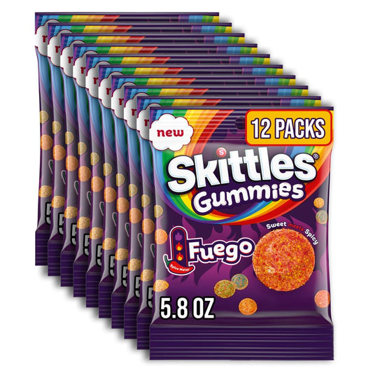 SKITTLES GUMMIES Fuego Sweet and Spicy Gummy Candy, 5.8 Oz Case of 12