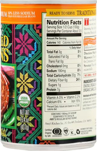 Amy'S Beans Refried Traditional Low Sodium Organic, 15.4 Ounce