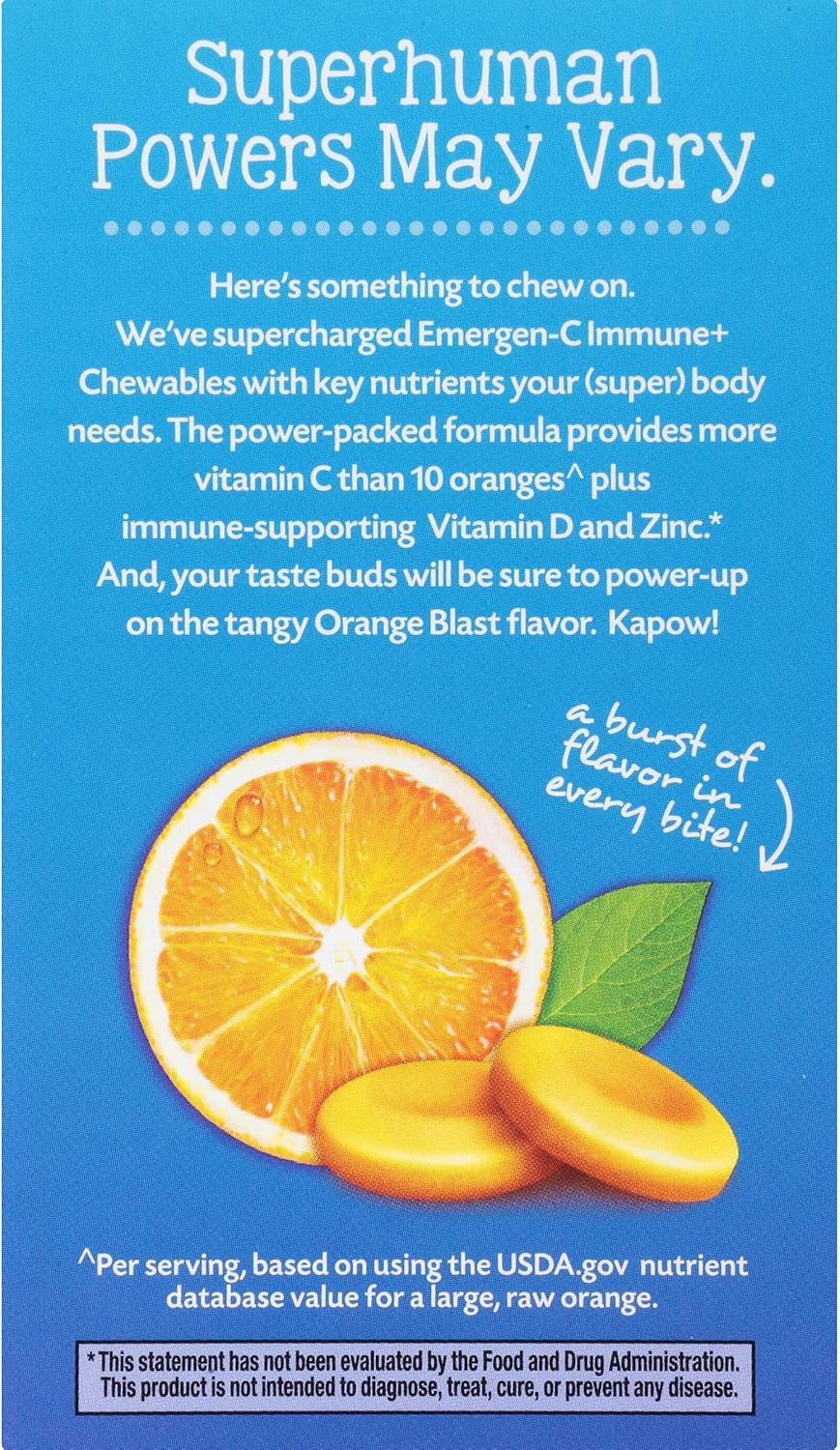 Emergen-C Immune+ Chewables 1000Mg Vitamin C with Vitamin D Tablet, Immune Support Dietary Supplement for Immunity, Orange Blast Flavor - 42 Count