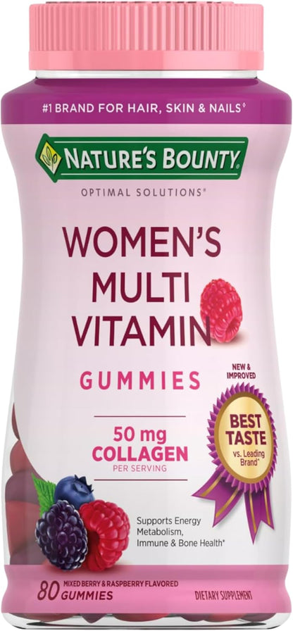 Nature'S Bounty Optimal Solutions Women'S Multivitamin, Immune and Cellular Energy Support, Bone Health, Raspberry Flavor, 80 Gummies, 40 Total Servings