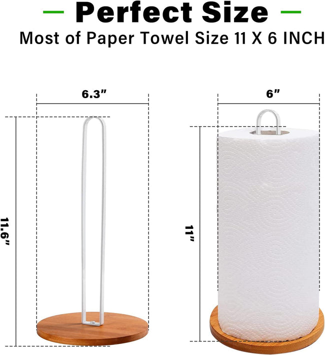 Wood Paper Towel Holder with Non-Slip Wooden Base