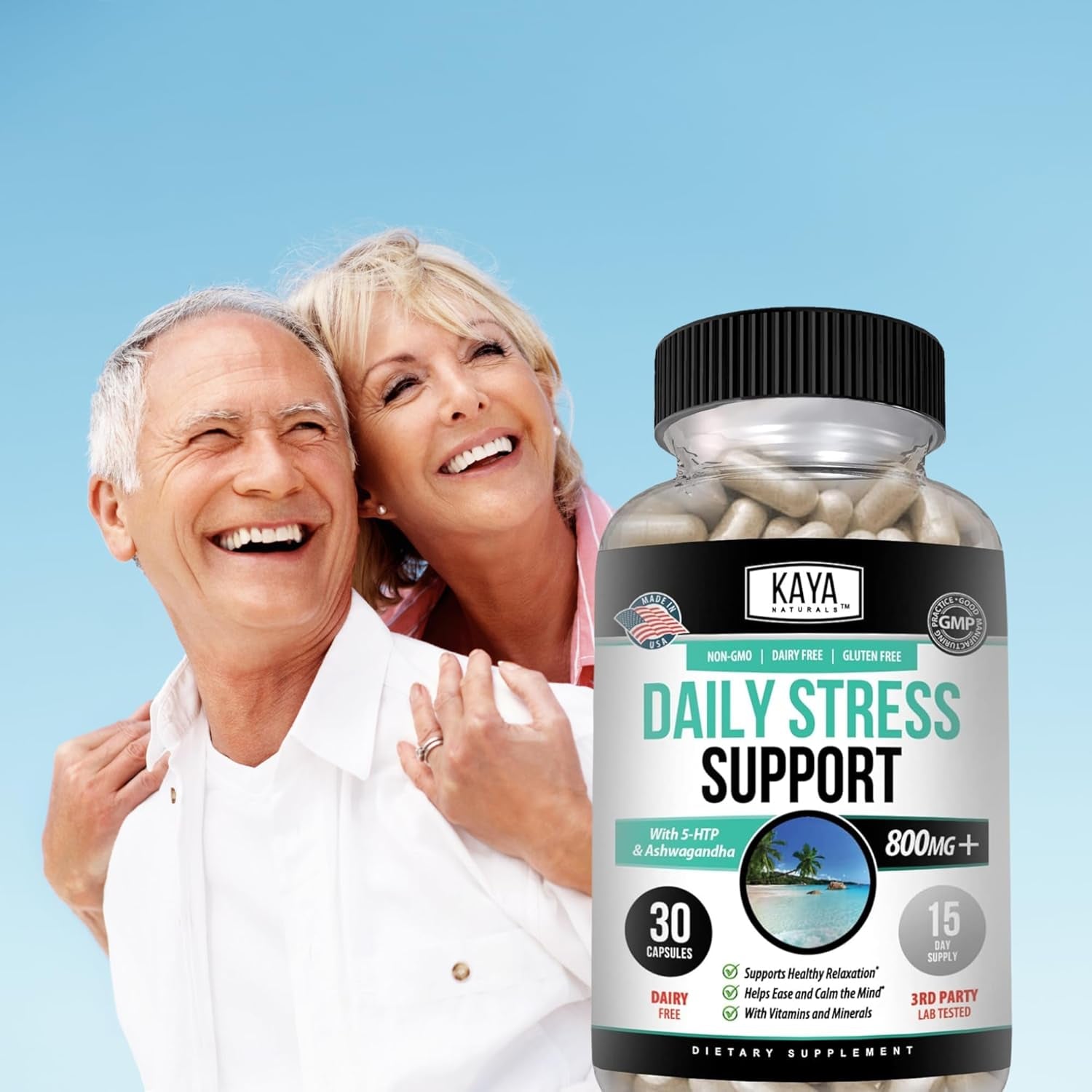 Naturals - Natural Herbal Stress Relief Support Vitamin Supplement to Relax and Calm the Mind - Boost Mood - Happy Pills - Anxiousness Support - 30 Capsules
