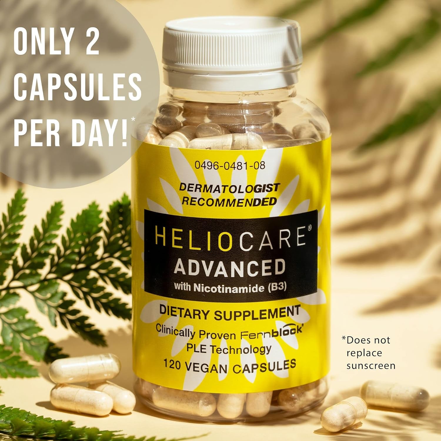 Heliocare Advanced Niacin B3 Supplement: Fernblock PLE Extract 240Mg per Serving - Supports Skin Cell Health W/Antioxidant Rich Vitamin B3 Niacin 500 Mg - 120 Vegan Capsules