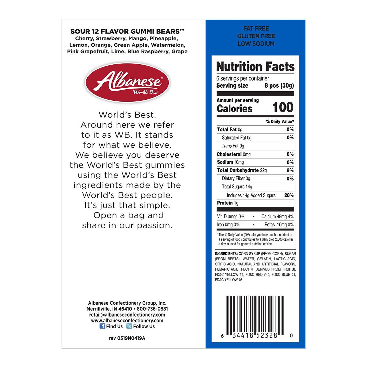 Albanese World'S Best Sour 12 Flavor Gummi Bears, 7Oz Case of 48