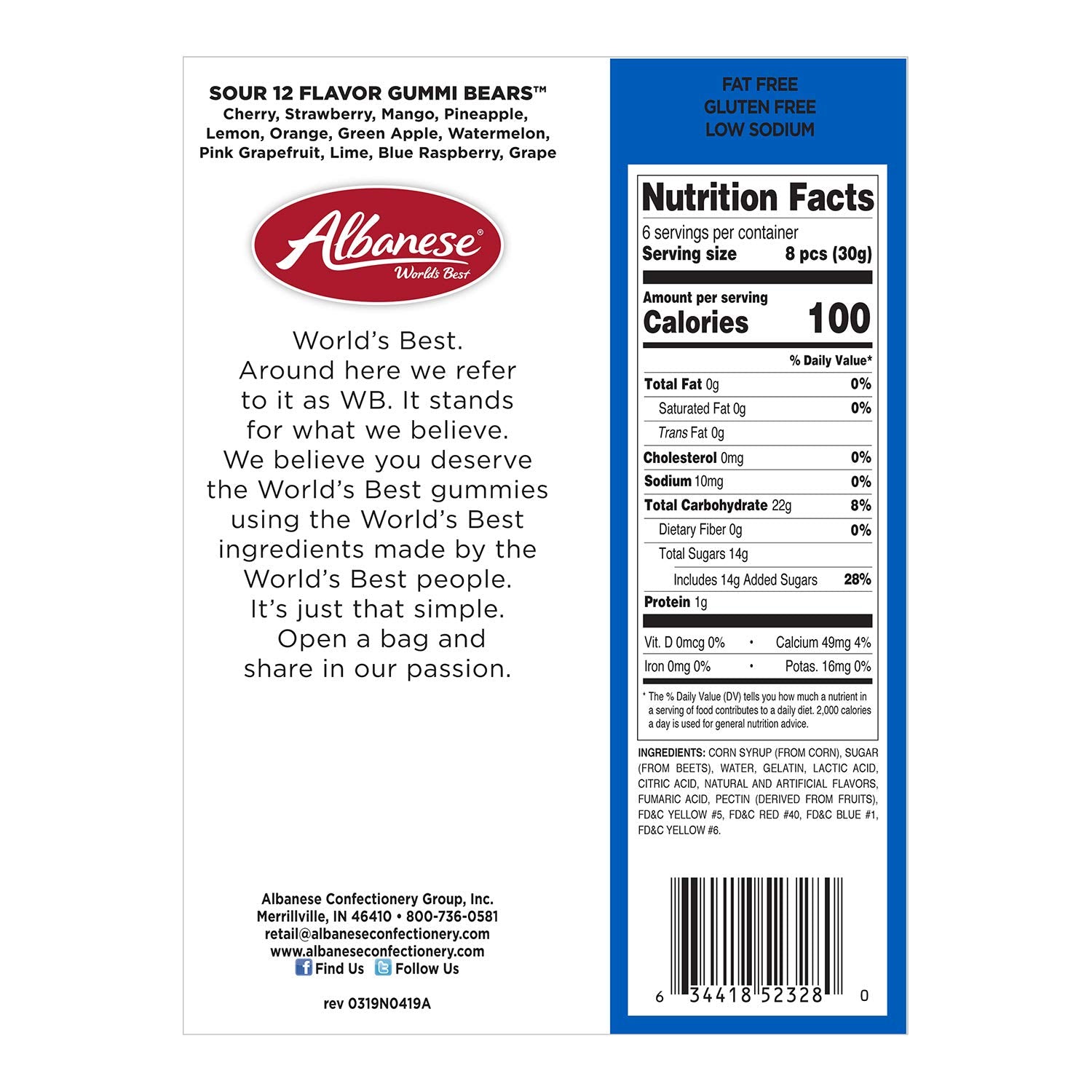 Albanese World'S Best Sour 12 Flavor Gummi Bears, 7Oz Case of 48