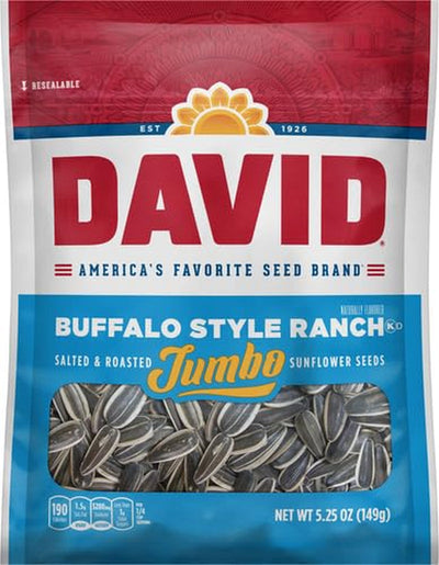 DAVID Roasted and Salted Buffalo Style Ranch Jumbo Sunflower Seeds, 5.25 Oz