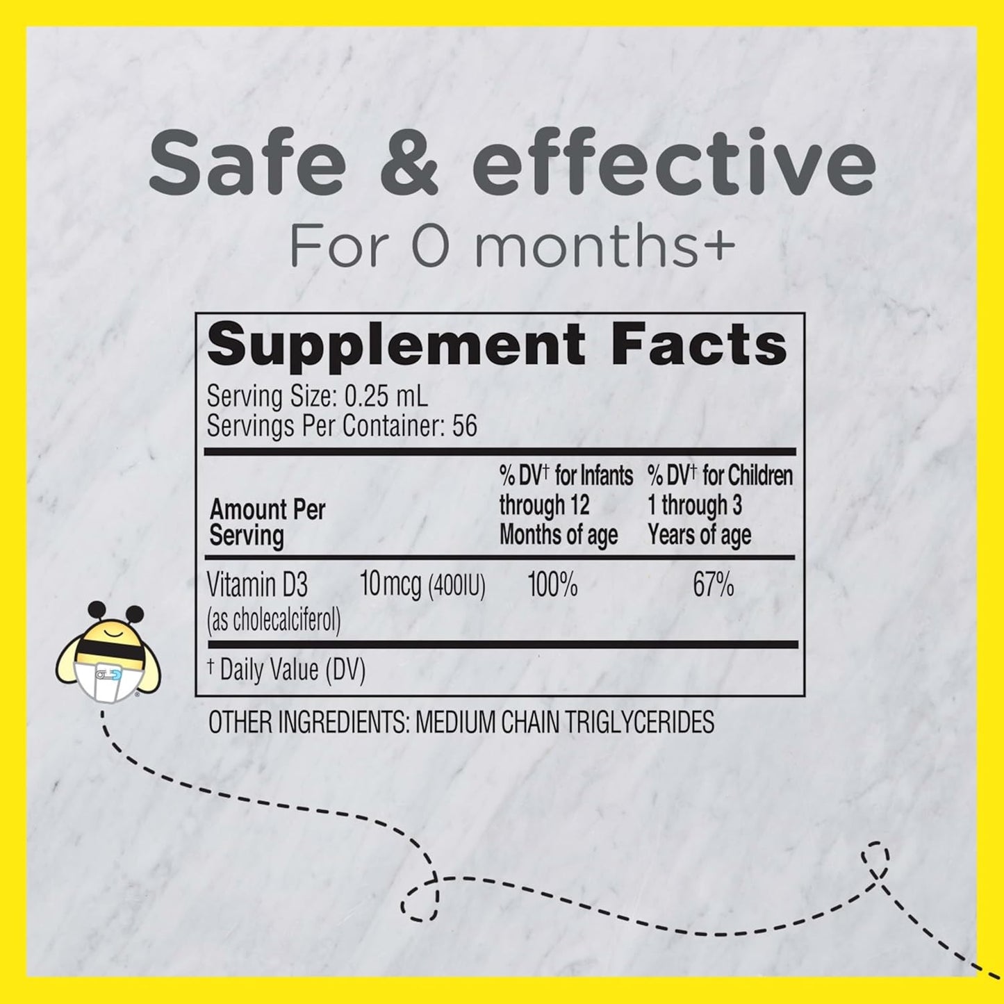 Zarbee'S Vitamin D Drops for Infants, 400IU (10Mcg) Baby & Toddler Liquid Supplement, Newborn & Up, Dropper Syringe Included, 0.47 Fl Oz