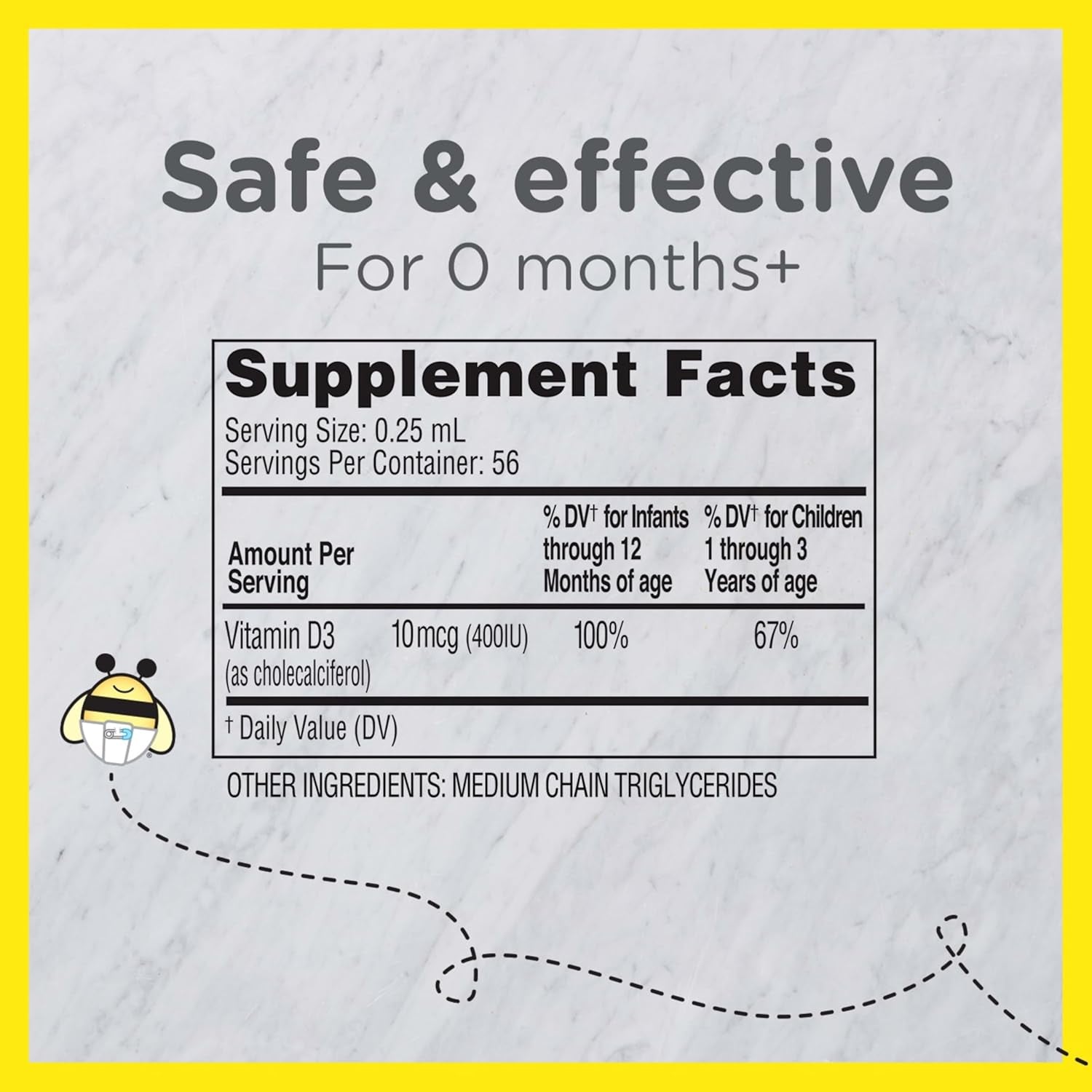 Zarbee'S Vitamin D Drops for Infants, 400IU (10Mcg) Baby & Toddler Liquid Supplement, Newborn & Up, Dropper Syringe Included, 0.47 Fl Oz