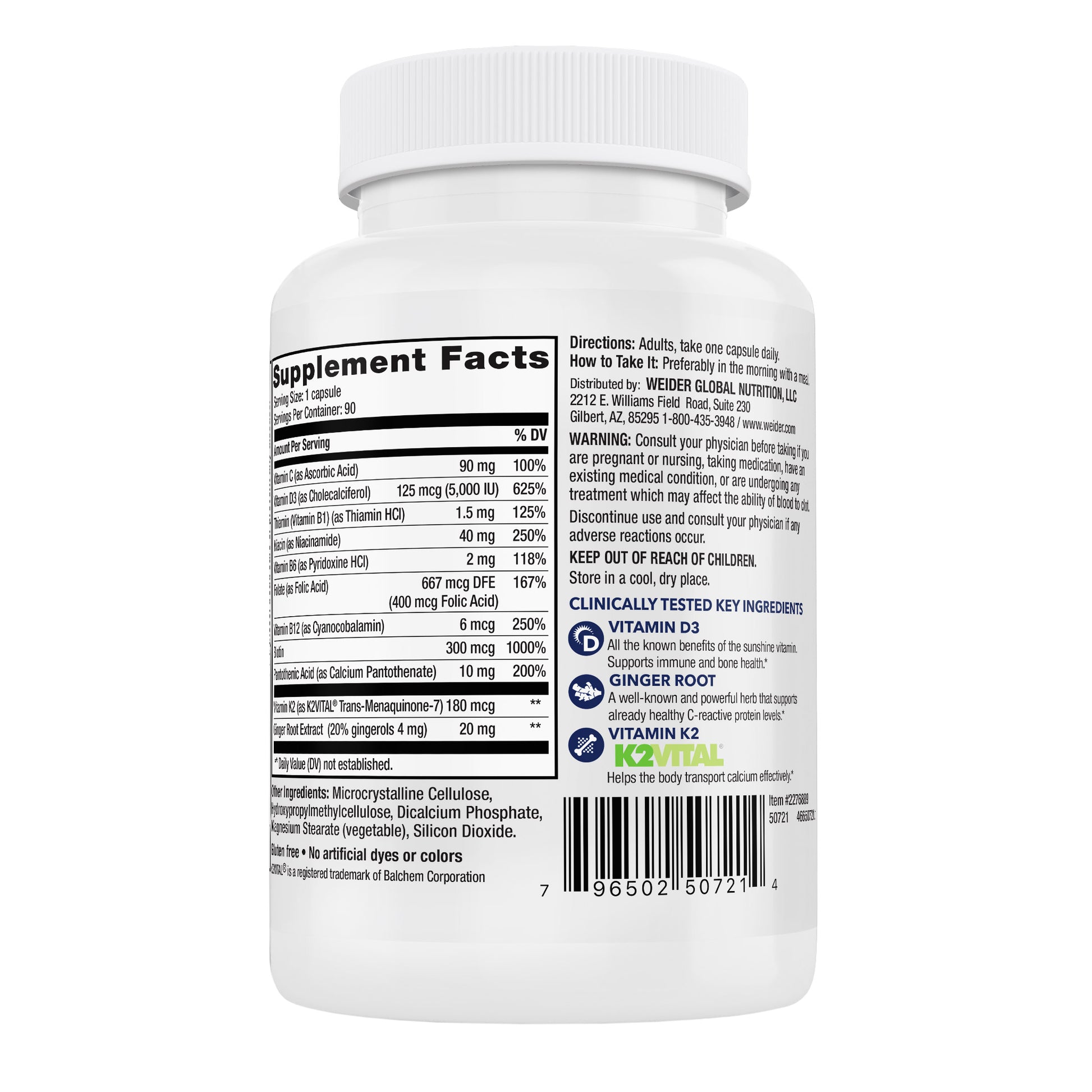 Weider Artery Health with Vitamin K2 plus D3, 90 Veggie Caps