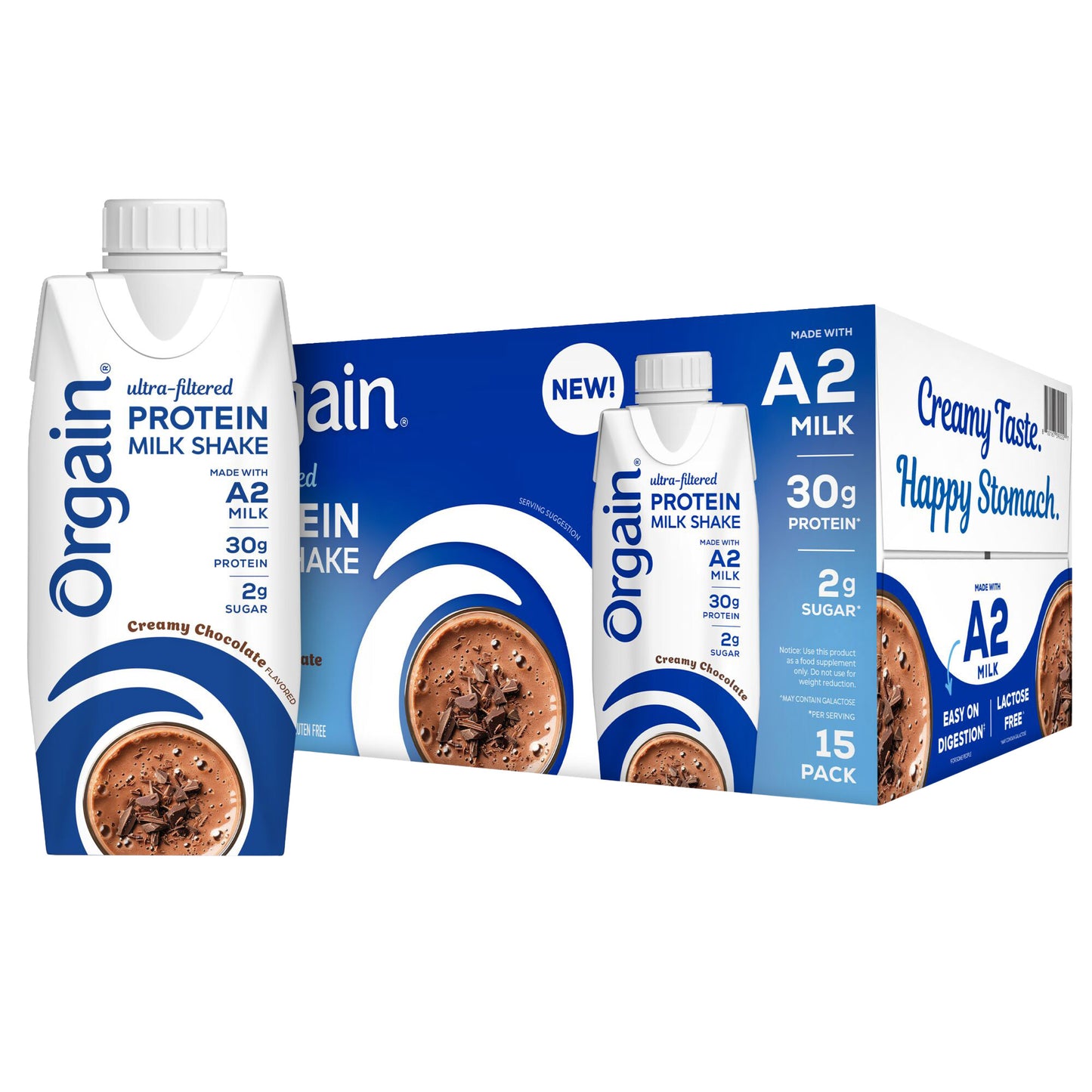 Orgain 30G Ultra Filtered A2 Milk Protein Shake, Chocolate, 11 Fl Oz, 15-Count