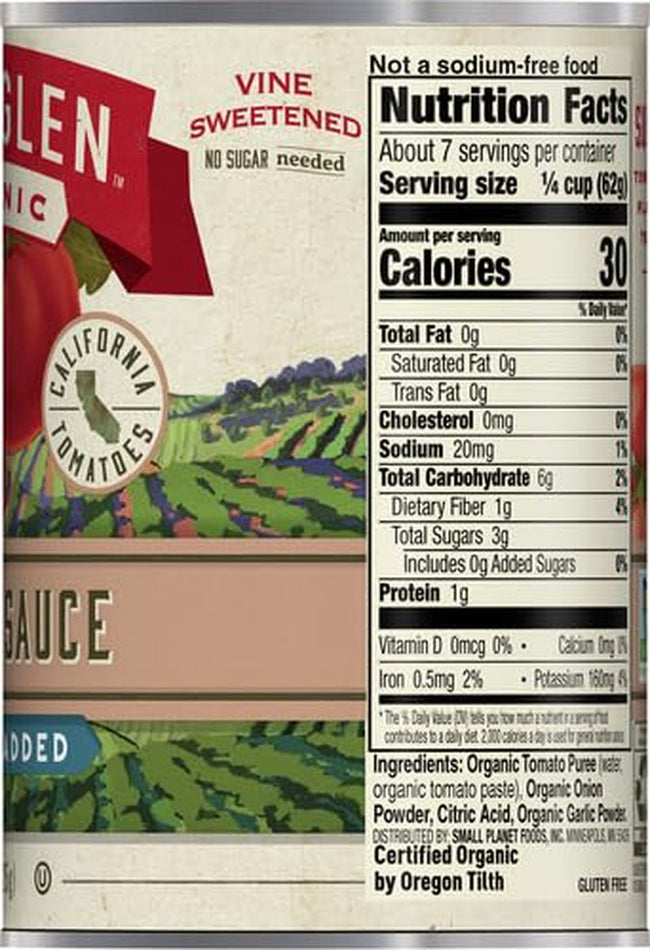 Muir Glen Organic Canned Tomato Sauce, No Salt Added, 15 Oz.