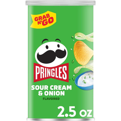 Pringles Potato Crisps Chips, Lunch Snacks, On-The-Go Snacks, Grab N' Go, Sour Cream and Onion, 2.5Oz Can (1 Can)