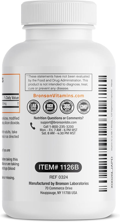 Bronson Vitamin K2 as MK-7 Menaquinone 100 Mcg Non-Gmo, 120 Capsules