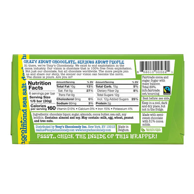 Tony'S Chocolonely 51% Dark Chocolate Almond Sea Salt Bar, 6.35 OZ