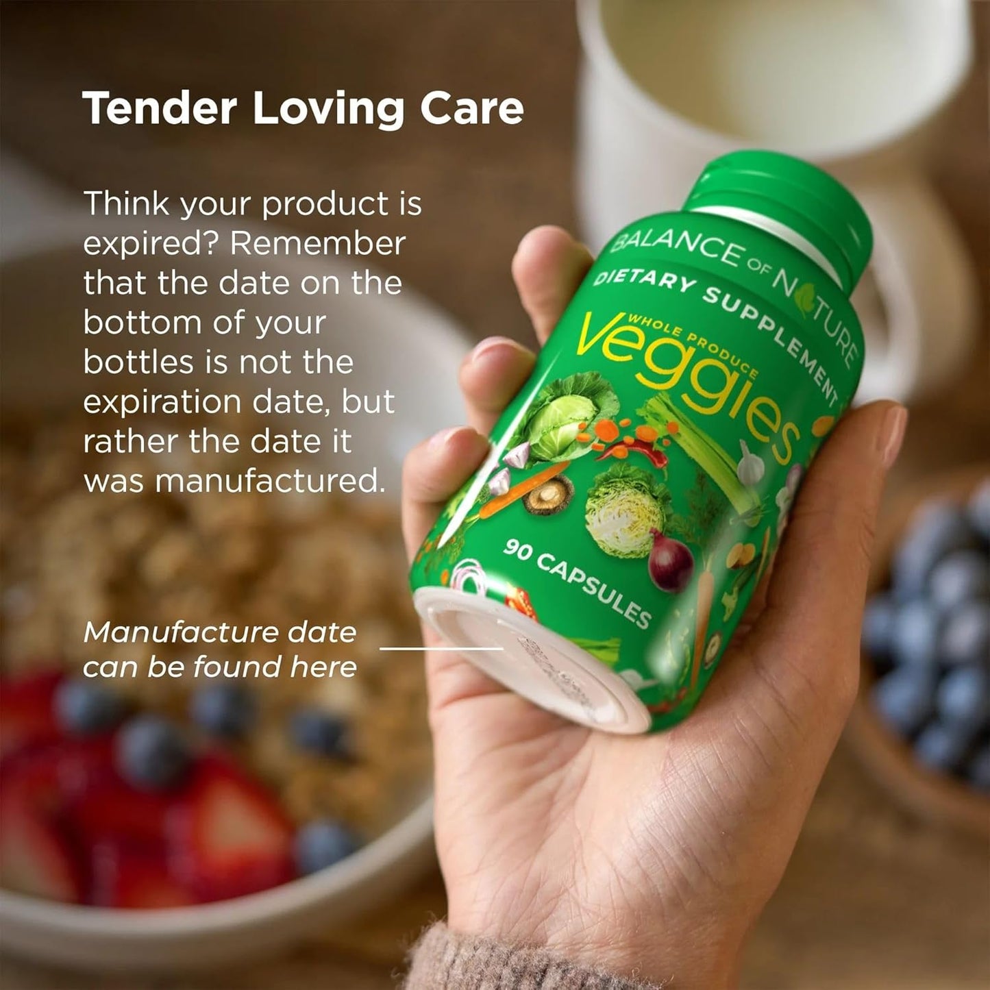 Balance of Nature Fruits & Veggies Supplements - Whole Fruit and Vegetable Ingredients for Women, Men, and Kids - 90 Fruits Capsules, 90 Veggies Capsules - 1 Set